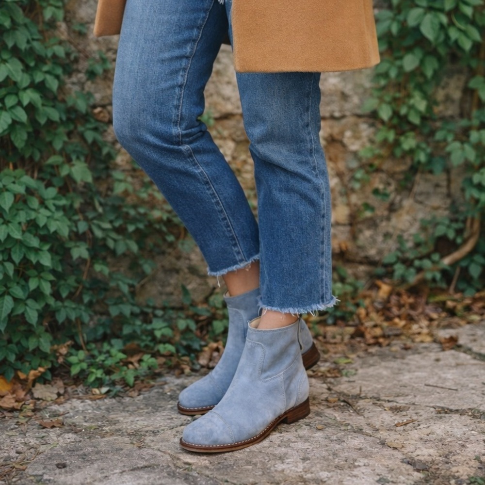 ILSE JACOBSEN Cloudy Blue Suede Leather Back Zip Ankle Boots, 37 - Picture 2 of 16